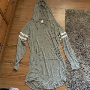 Grey sweater dress with hood